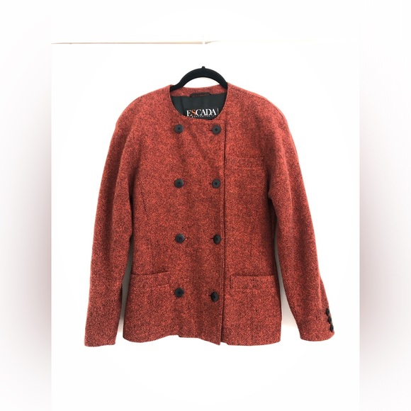 Vintage Red Black Tweed Jacket Blazer Cardigan Double Breasted by Escada 34 XS - Picture 5 of 8